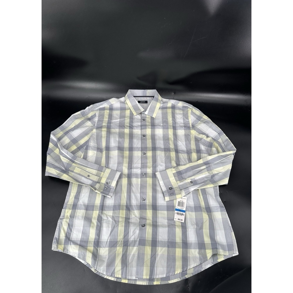 Alfani Mens XL Sunlit Yellow Plaid Button Up Shirt 100% Cotton MSRP $55.00